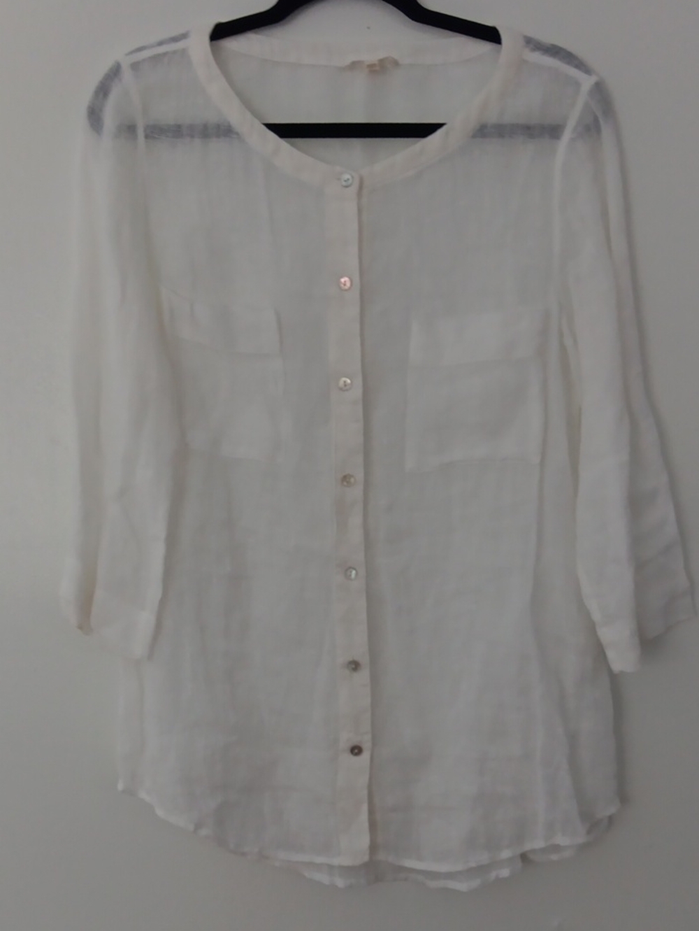 Eileen Fisher Sheer White Button-Front Linen Tunic